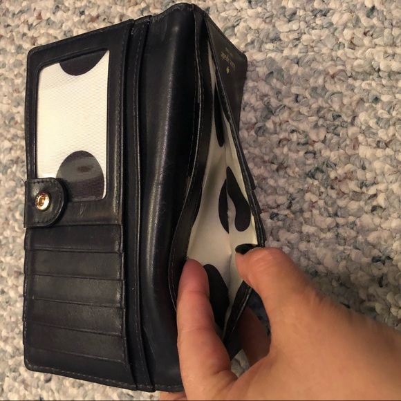 Kate Spade Darcy Slim Bifold Wallet 12 Card Slots Gold Black Polka Dot - Picture 9 of 14